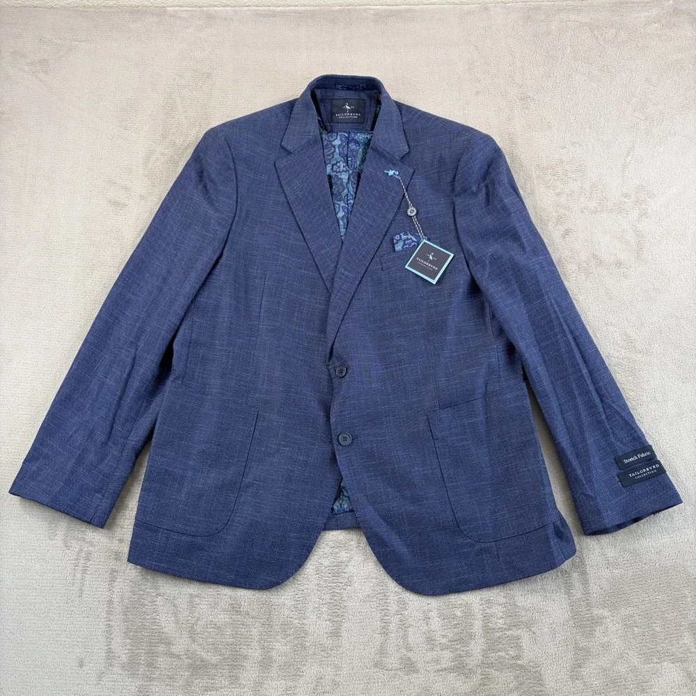 Tailorbyrd Stretch Fabric Sport Coat Blazer in Denim Blue Men 44R‎ 2-Button NWT
